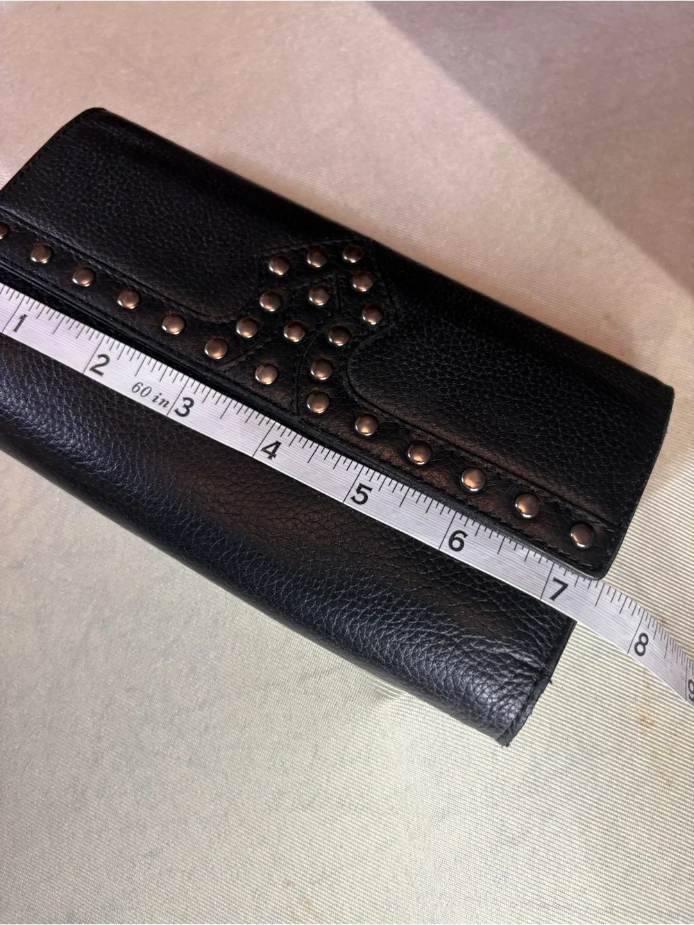 Via Spiga Black Leather Studded Clutch Wallet